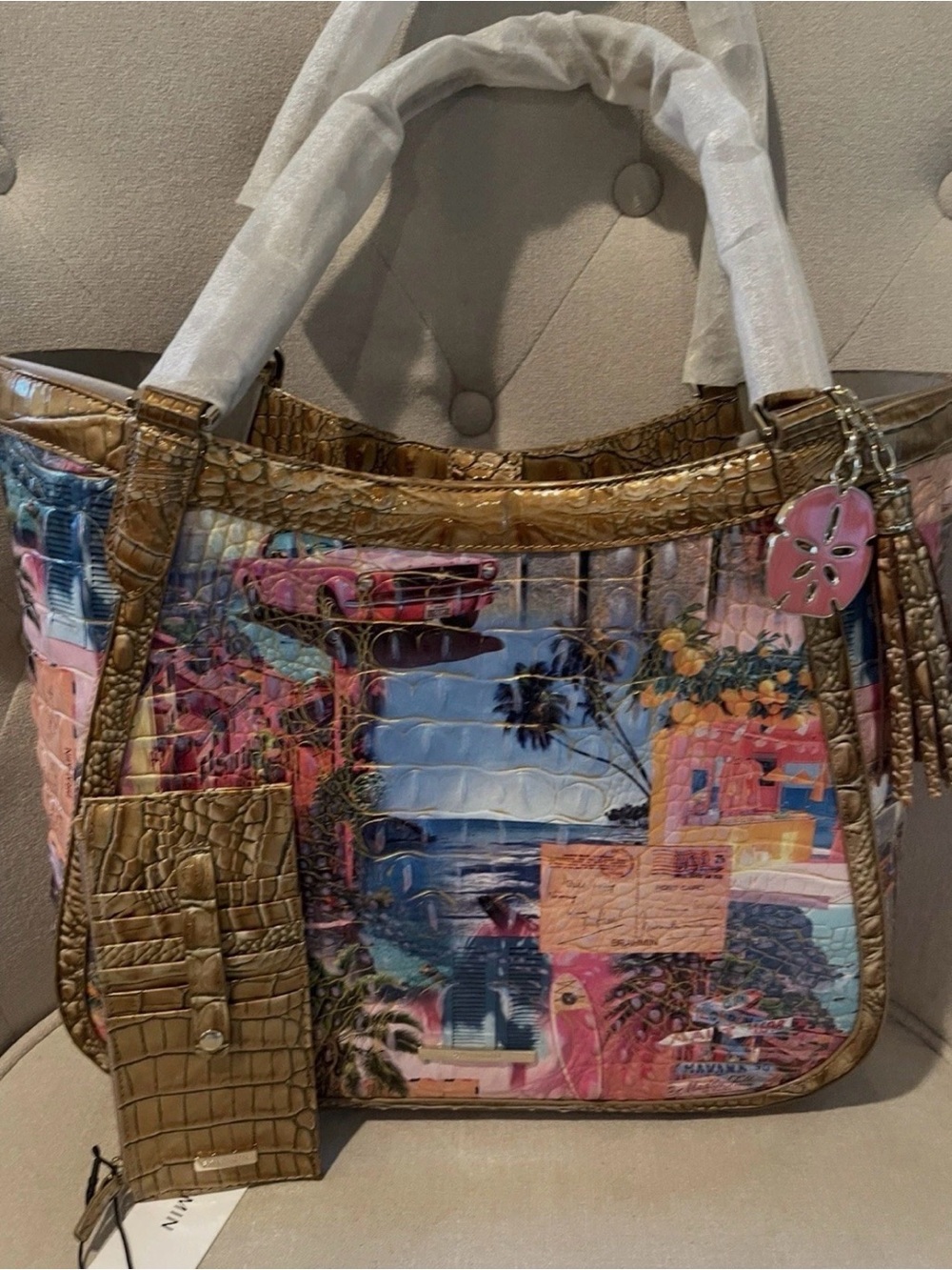 Brahmin Aliza Colorful Tote In Myrtos Multi Beach  Travel Matching CC Wallet NWT